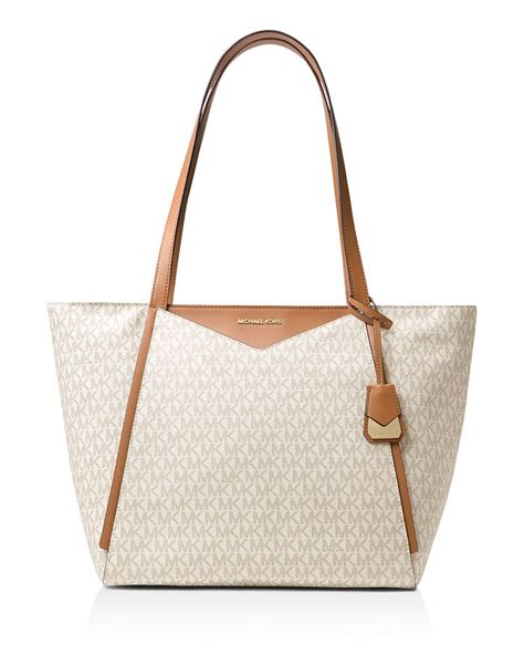 whitney large logo tote michael kors|michaelkhorsbeigecolorleatherquiltedlookchainandleatherstrap.